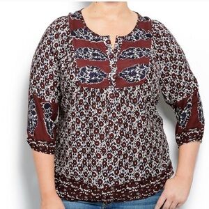 Lucky Brand Women’s Annabelle Mixed Print Blouse Boho Top Plus Size 3X